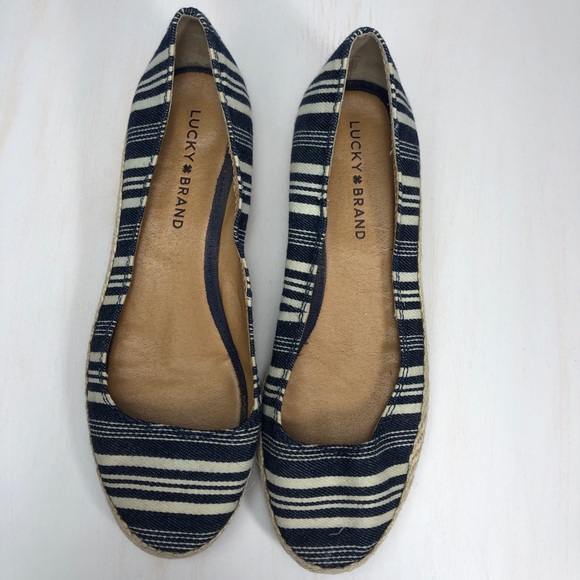 Lucky Brand Striped Espadrille Wedges Size 8 - Picture 3 of 6